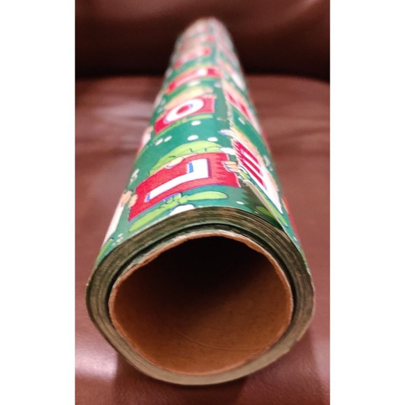 VTG CHRISTMAS WRAPPING PAPER GIFT WRAP WHIMSICAL ELF NOEL RED WHITE GREEN 1.5lb - Picture 2 of 9